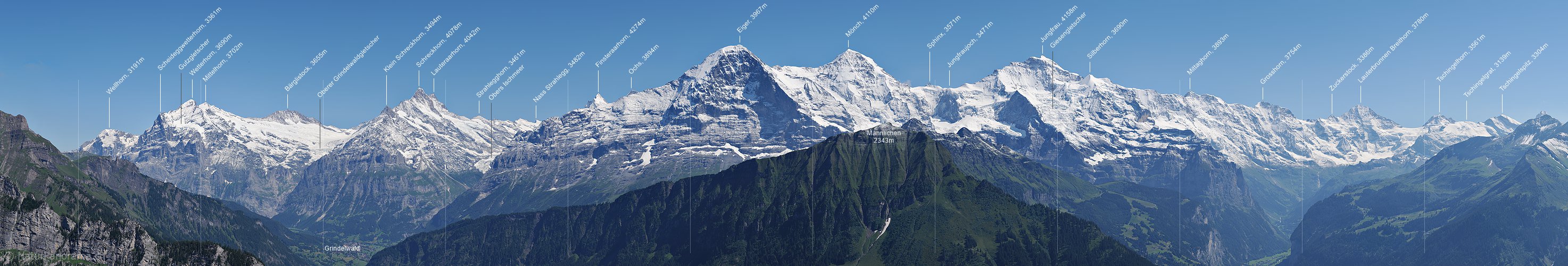 P003897h: Panorama photo Bernese Alps: Wetterhorn to Tschingelhorn