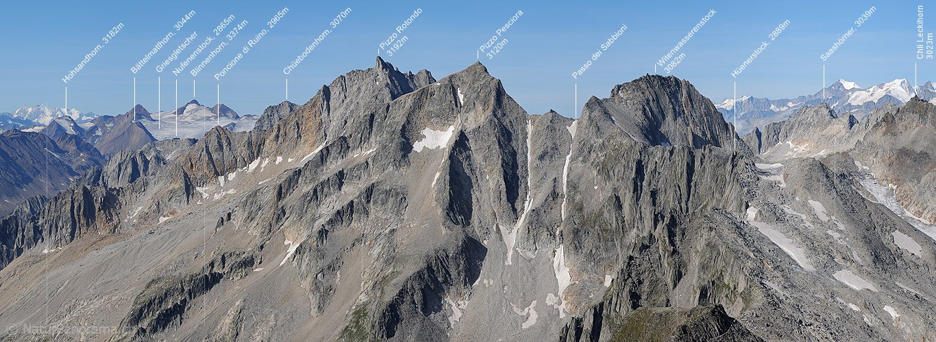 P004107a: Panoramafoto Pizzo Rotondo, Pizzo Pesciora und Witenwasserenstock vom Pizzo Lucendro