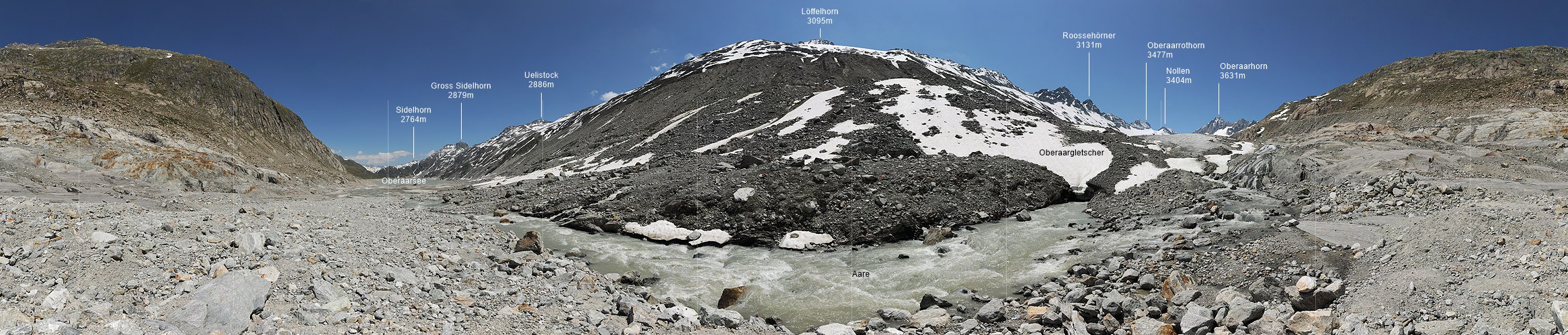 P006274: 360° Panoramabild Gletscherbach und Oberaargletscher (Stand 6.2010)