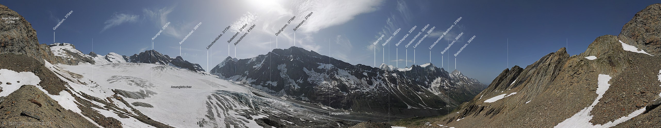 P006352: 360° Panoramafoto Anungletscher, Langgletscher und Lötschenlücke