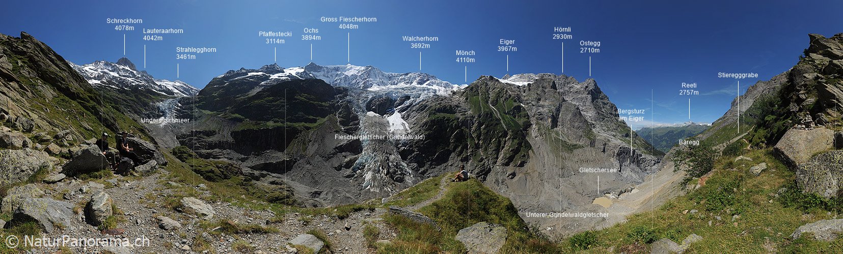 P006592: Grosspanoramabild Bänisegg mit Gletschersee und Bergsturz am Eiger (Stand 8.2010)