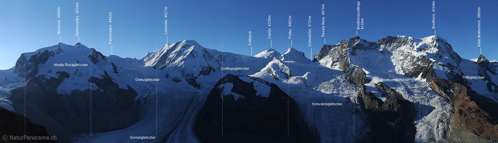P006752b: Panorama Monte Rosa, Liskamm, Castor, Pollux und Zermatter Breithorn