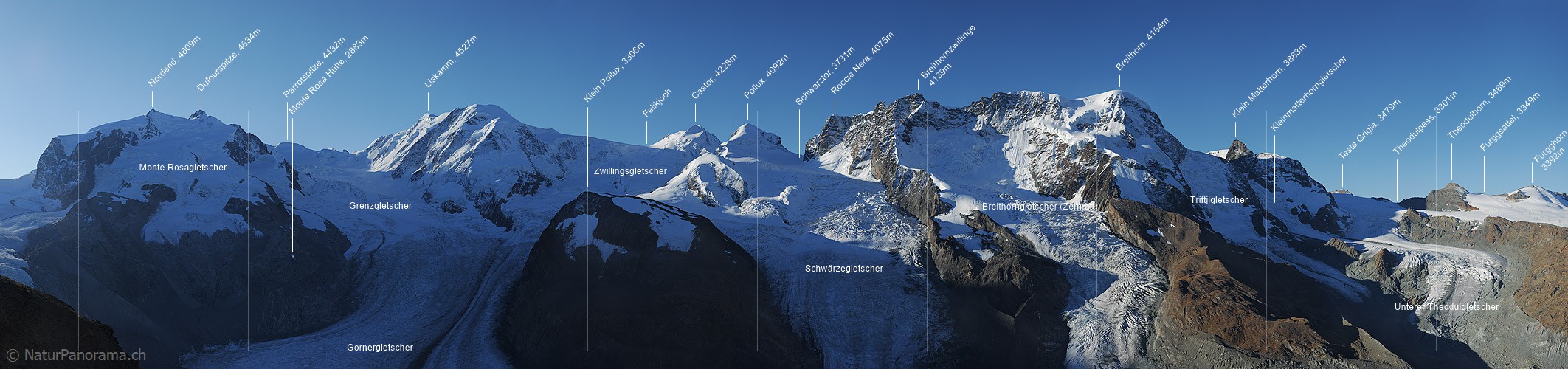 P006752c: Panorama Monte Rosa, Liskamm, Castor, Pollux und Zermatter Breithorn