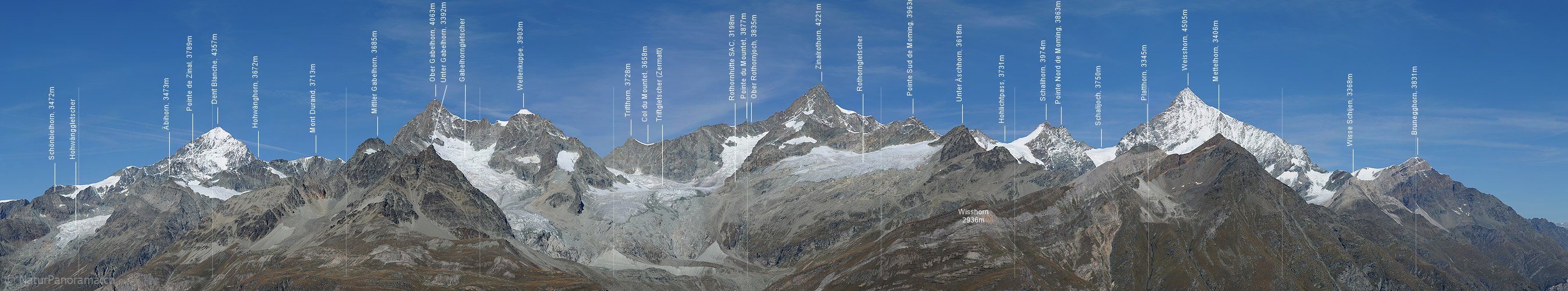 P006763c: Panoramabild Dent Blanche, Obergabelhorn, Zinalrothorn und Weisshorn