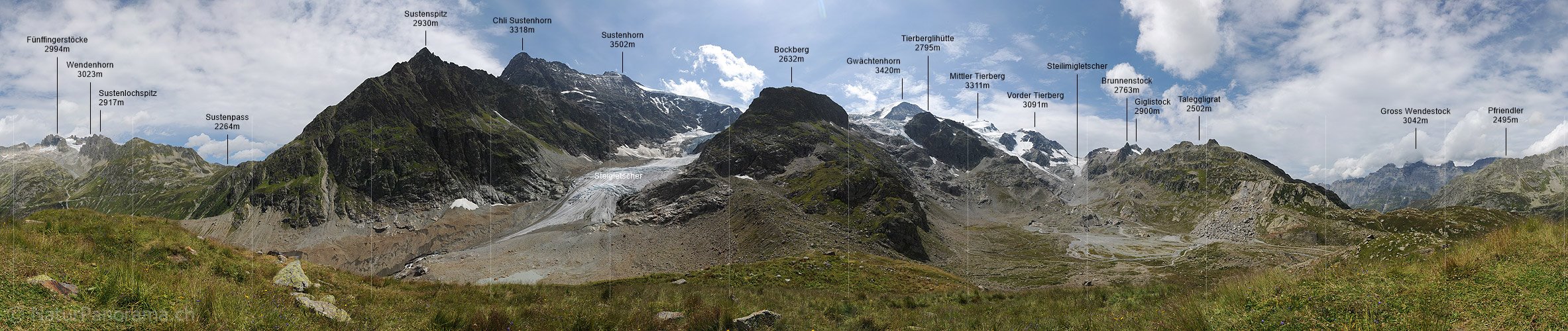 P008129: 360° Gipfelpanorama Chüöbärgli (Steingletscher, Stand 8.2011)