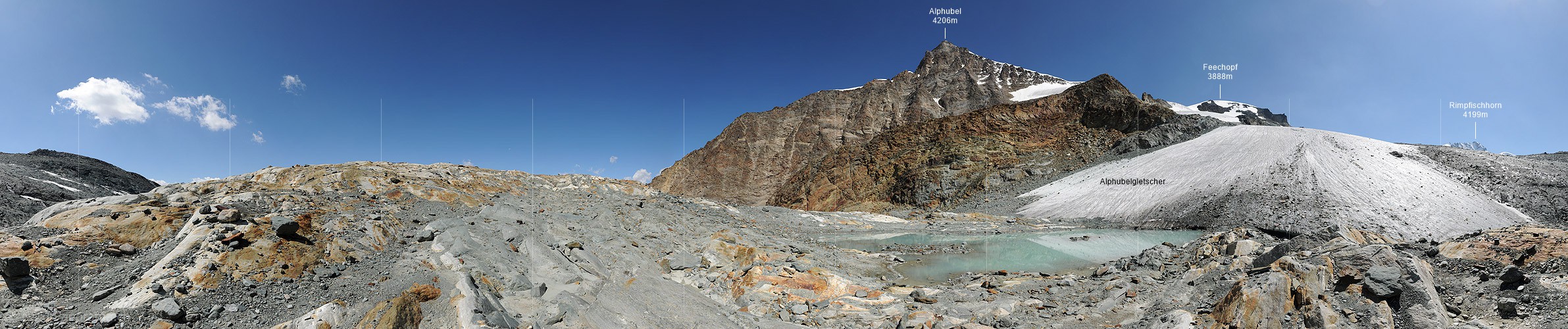 P008273: 360° Panoramabild Kleiner Gletschersee am Alphubelgletscher (Stand 8.2011)
