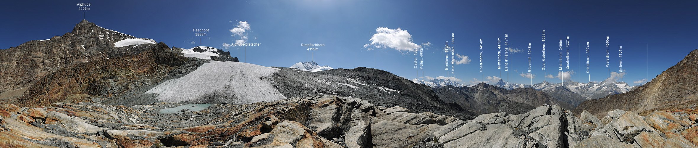 P008274: 360° Panoramabild Alphubelgletscher und Walliser Alpen (Stand 8.2011)