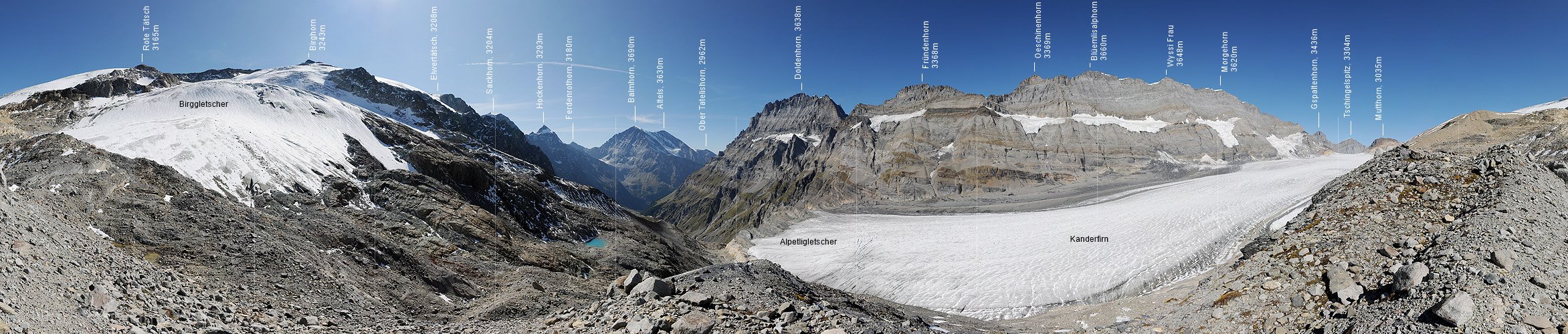 P008627: Panoramabild Birggletscher, Alpetligletscher und Kanderfirn
