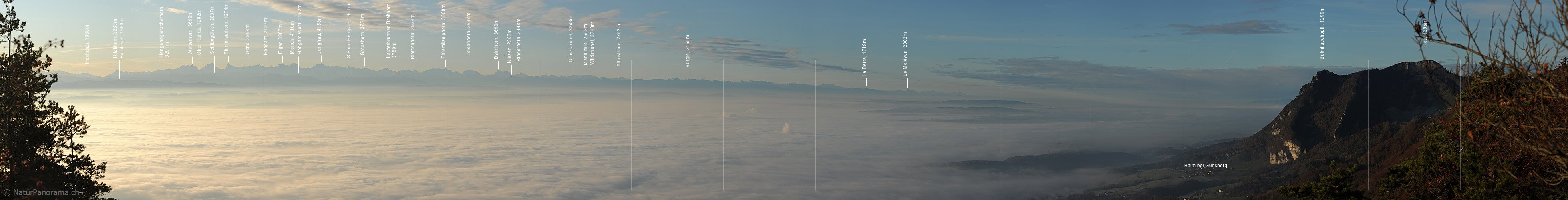 P008853: Panoramabild Nebelmeer über dem Mittelland von der Bättlerchuchi (Jura)