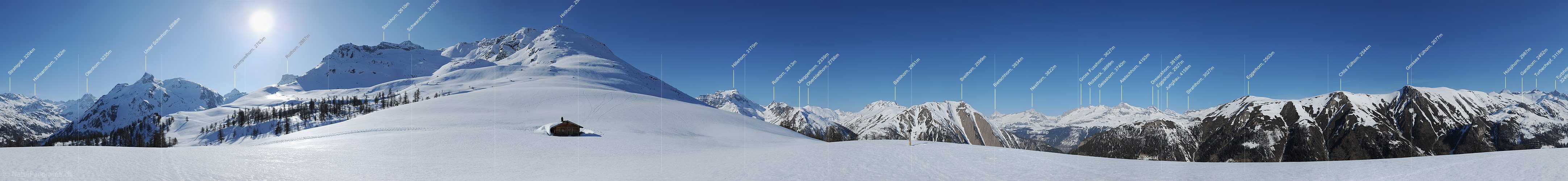 P009253d: 360° Gigapixel-Panoramafoto Berghütte in unberrührter Berglandschaft/Winterlandschaft