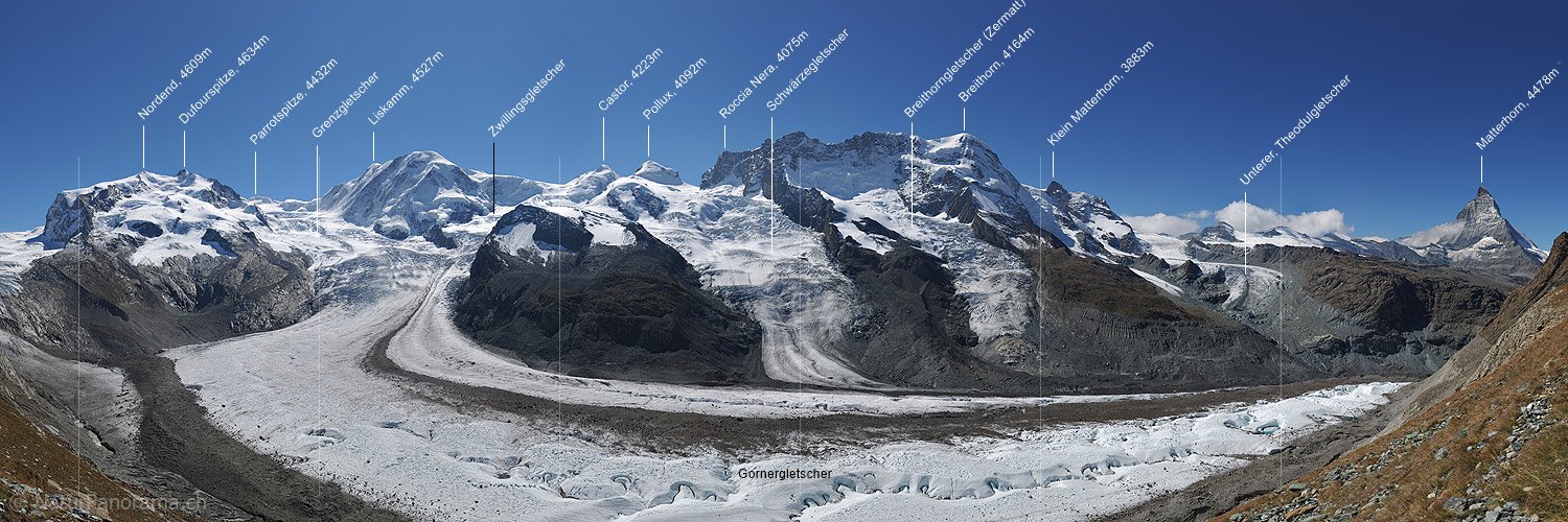 P010547a: Panoramafoto Zermatter Viertausender und Gornergletscher