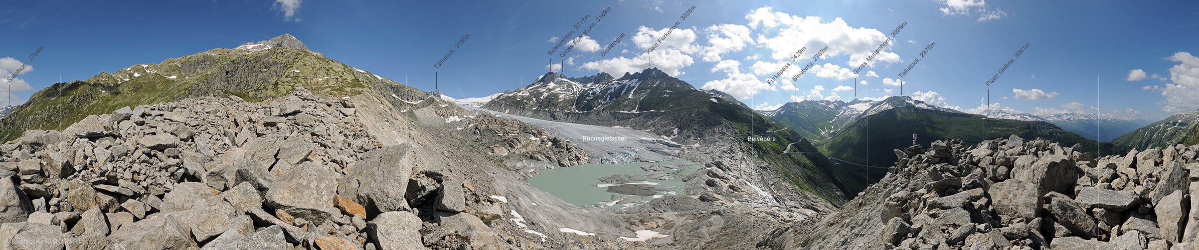 P013202: 360° Panoramafoto Rhonegletscher von der Westmoräne (Stand 7.2013)