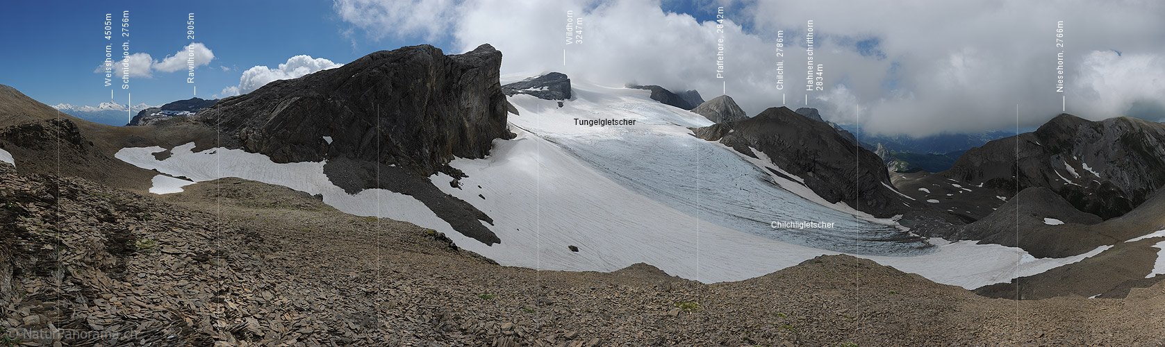 P013348: Gigapixel-Panoramafoto Schnidejoch, Tungelgletscher und Chilchligletscher