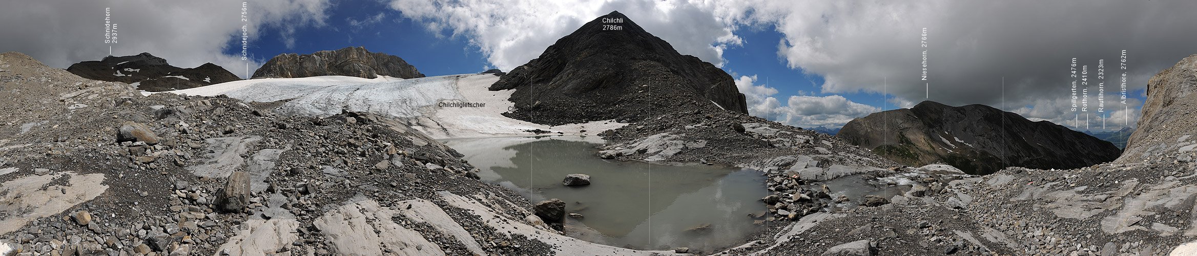 P013355: 360° Panoramabild Gletschersee am Chilchligletscher