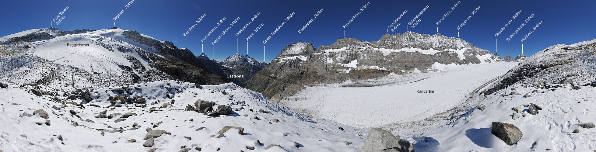 P015105: 360° Panoramafoto Alpine Bergwelt an Kanderfirn und Birggletscher