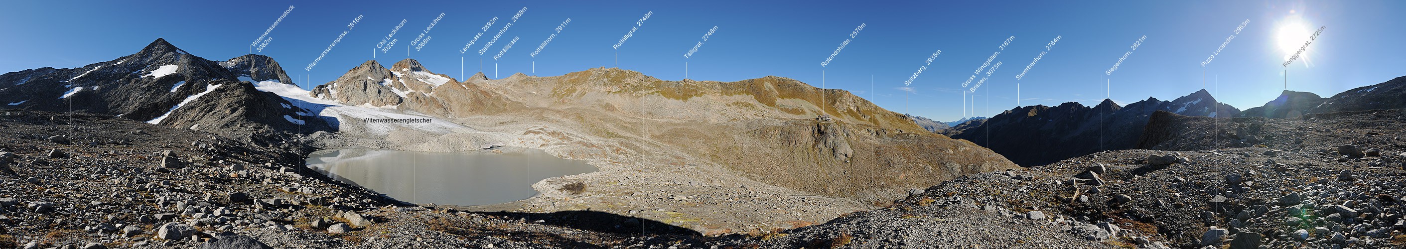 P015123: 360° Panoramafoto Witenwasserengletscher mit Gletscherrandsee (Stand 9.2014)