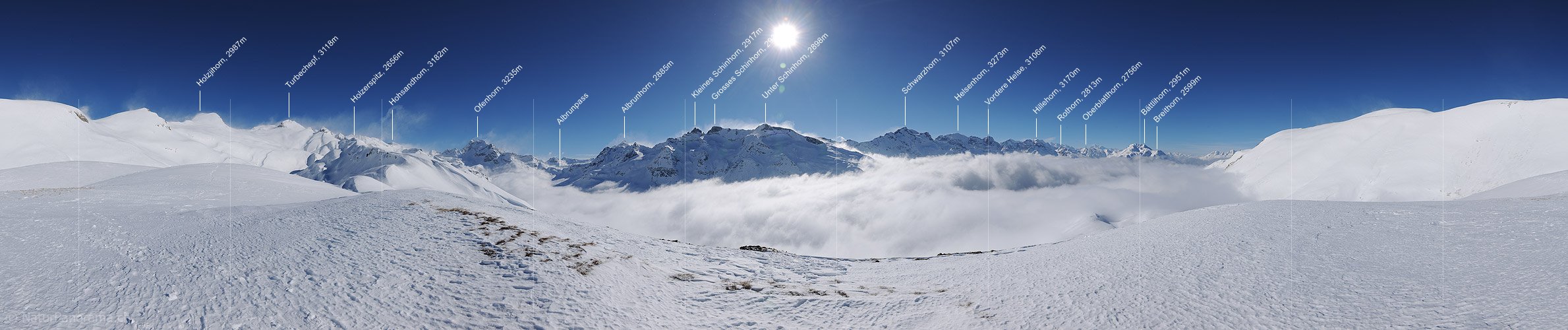 P015714: 360° Panoramafoto Nebelmeer über Bergtal in den Walliser Alpen