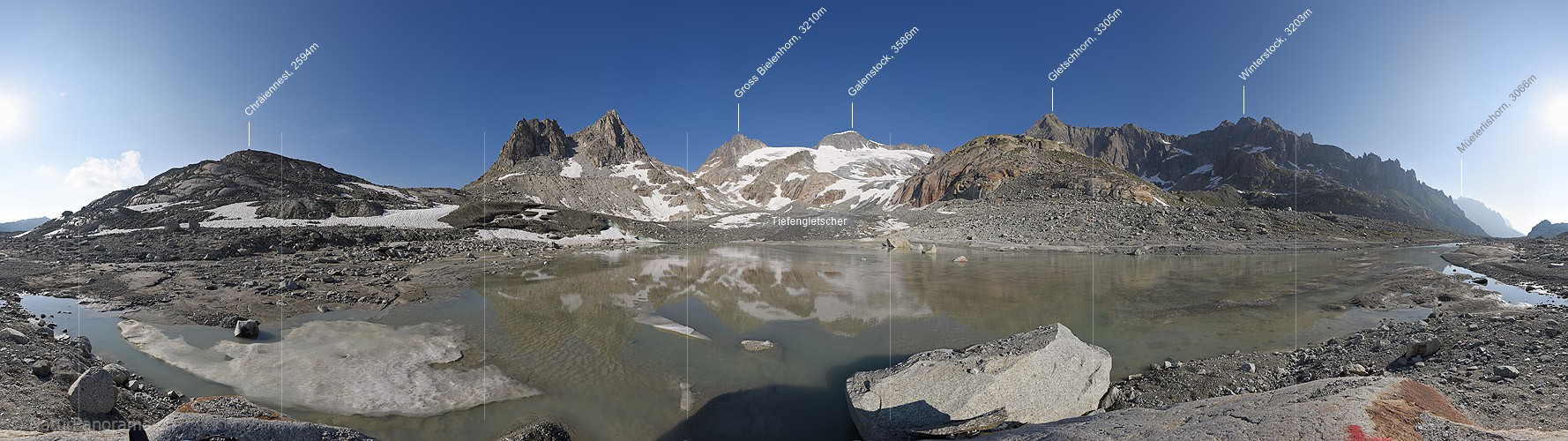 P016515: 360° Panoramafoto Schwemmebene vor dem Tiefengletscher (Urner Alpen)