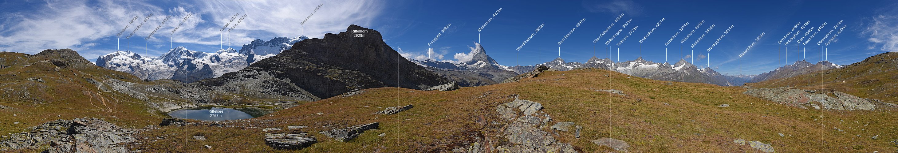 P018532: 360° Panoramafoto Riffelsee und Zermatter Bergwelt