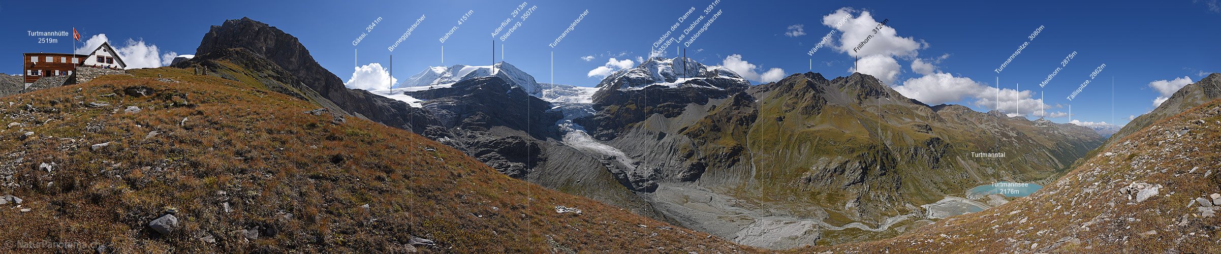P018607: 360° Panoramafoto Turtmanngletscher und Turtmannhütte (Stand 9.2016)
