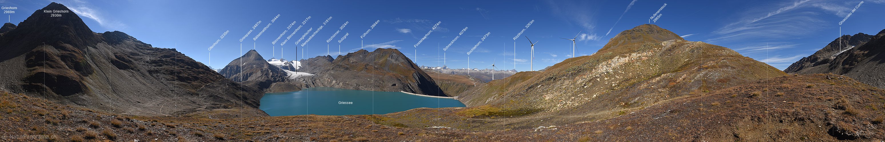 P018729: Panoramafoto Windpark am Griespass und Griessee (Stausee)