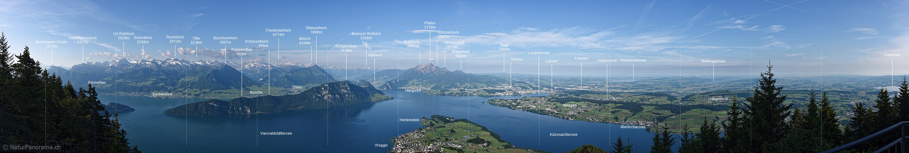P019849b: Panoramafoto Vierwaldstättersee, Pilatus und Luzern von Rigi Chänzeli