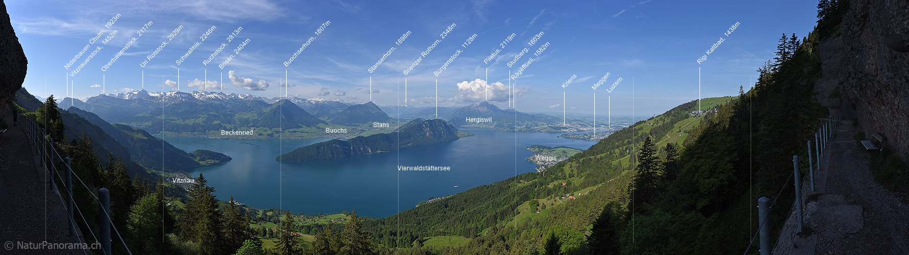 P019855: Panoramafoto Zentralschweiz und Vierwaldstättersee von Rigi Kaltbad