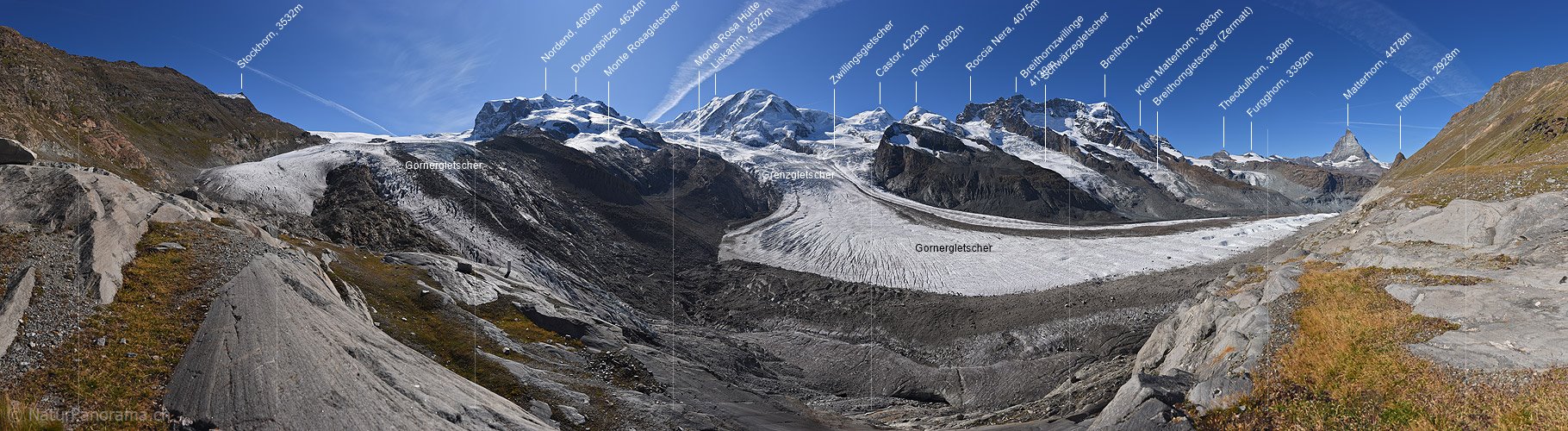 P023716: Panoramafoto Monte Rosa, Gornergletscher und Grenzgletscher