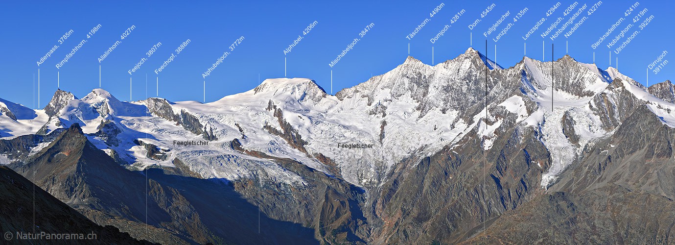 P002499c: Panoramafoto Allalinhorn, Alphubel und Mischabel (Schweizer Alpen)