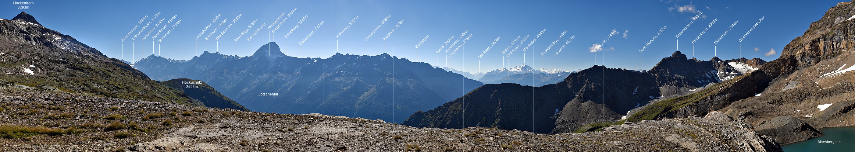 P018463a: Panoramafoto Bietschhorn  und Lötschental vom Lötschepass