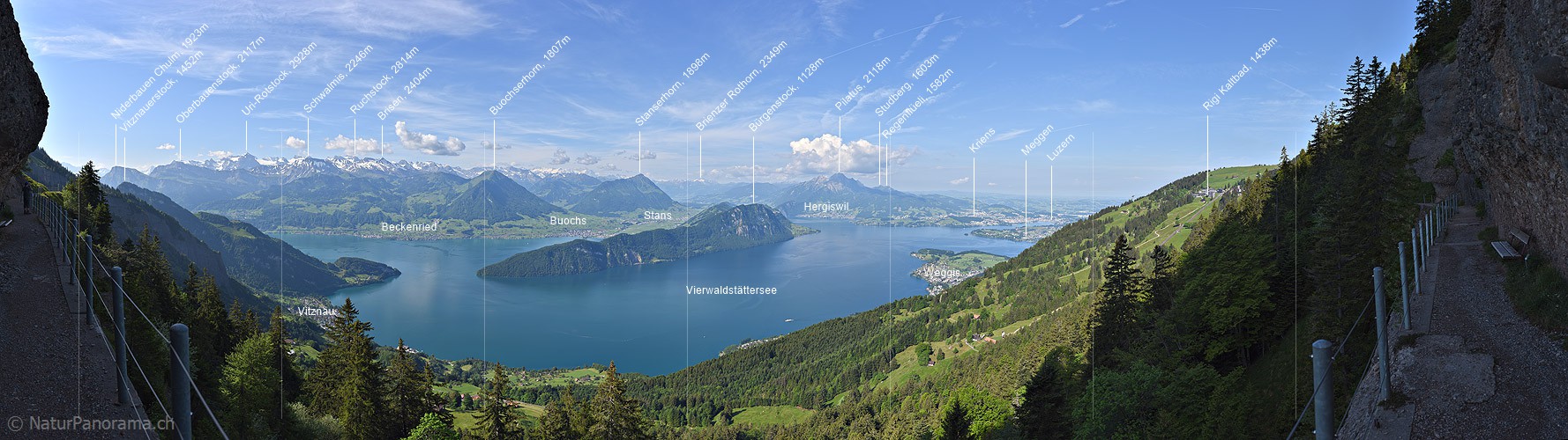 P019855a: Panoramafoto Zentralschweiz und Vierwaldstättersee von Rigi Kaltbad