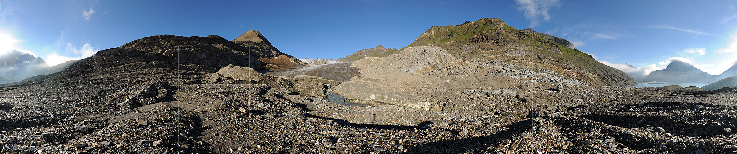 P010366a: 360° Panorama Griesgletscher (Vorfeld und Gletscherzunge, Stand 8.2012)