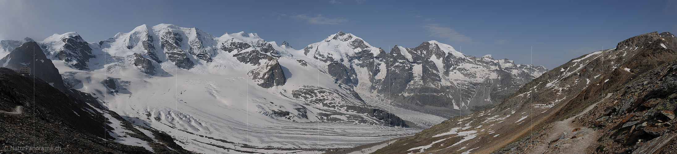 P003742d: Hochauflösendes Panoramafoto Piz Palü - Piz Bernina - Piz Morteratsch (Berninagruppe)