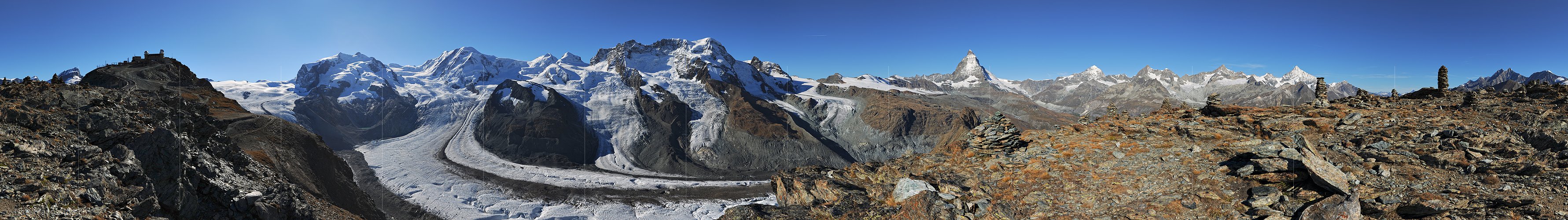 P006758b: Panorama vom Gornergrat mit Matterhorn und Monte Rosa Massiv
