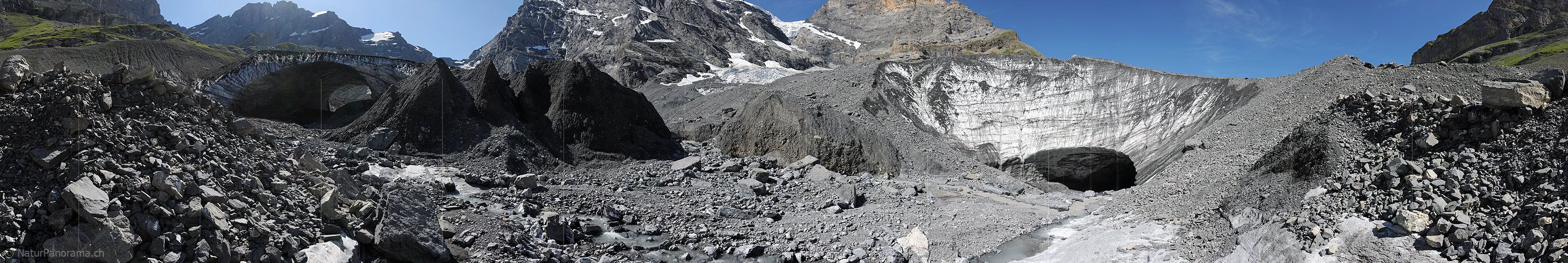 P007987: 360° Panoramabild Gletscherschmelze am Gamchigletscher