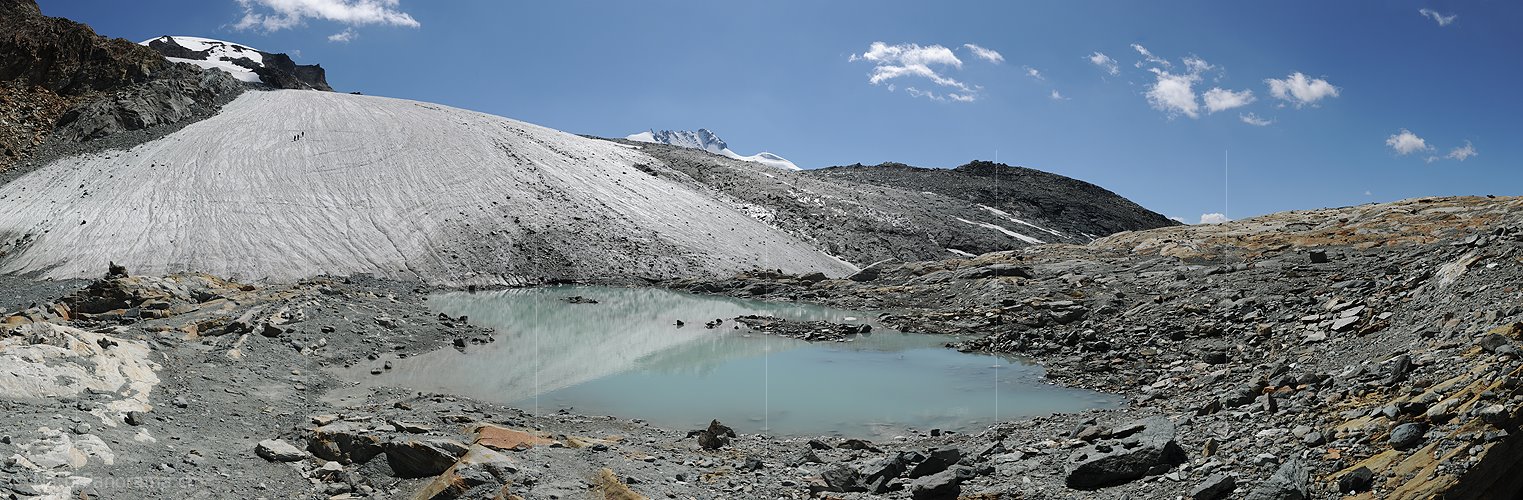 P008275: Panoramafoto Alphubelgletscher mit Gletschersee (Stand 8.2011)