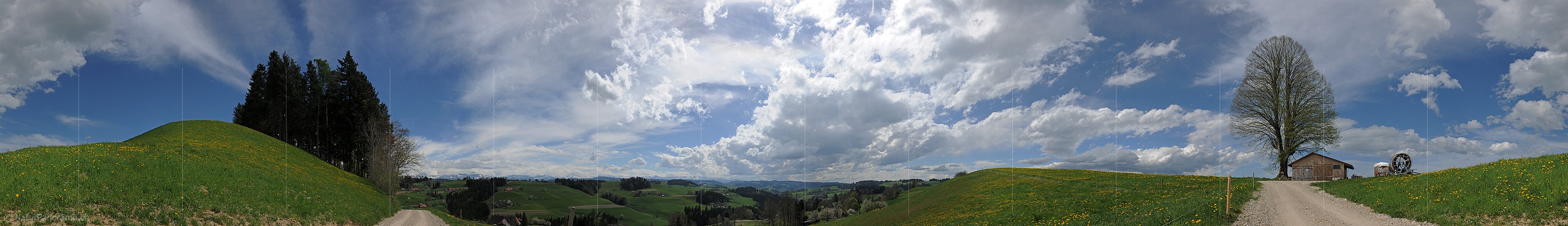 P009552: Panoramabild Freundlicher Wolkenhimmel über Hügellandschaft