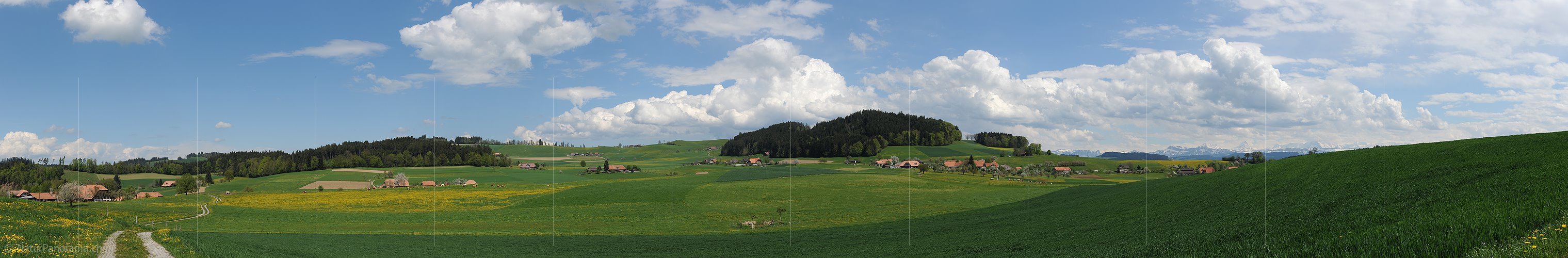 P009645: Panoramafoto Frühlingslandschaft mit freundlichem Wolkenhimmel