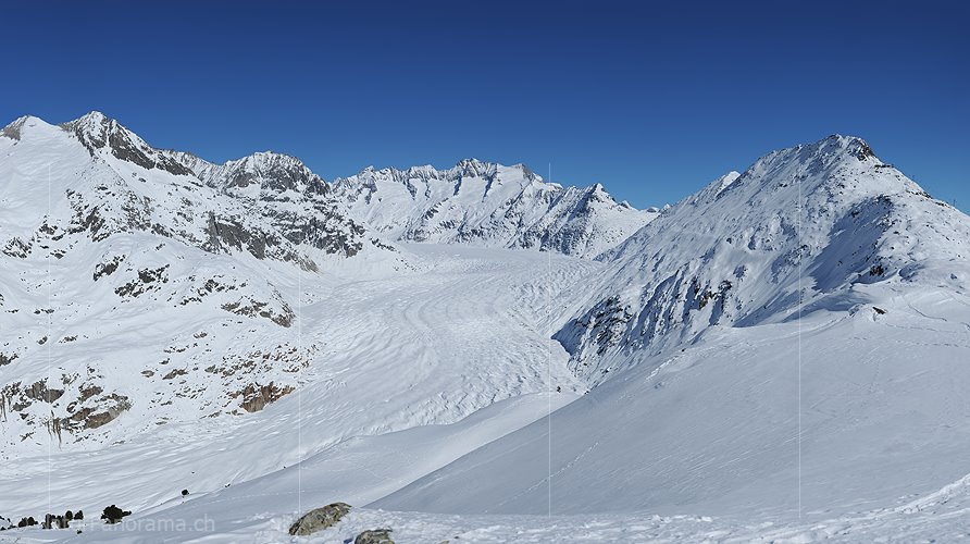 P012222a: Panorama Grosser Aletschgletscher von der Moosfluh (Aletscharena)
