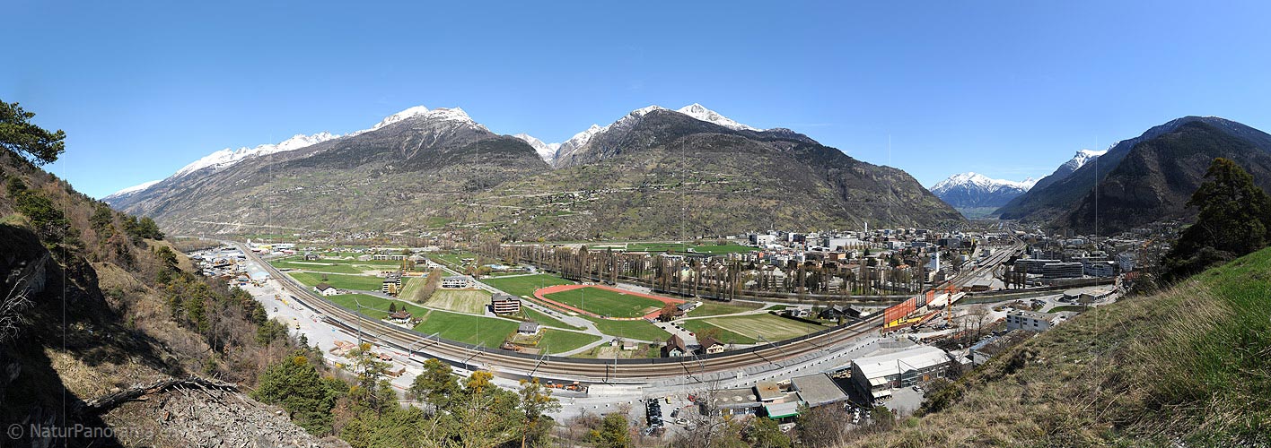 P012292: Panoramic photo Rhone valley at Visp