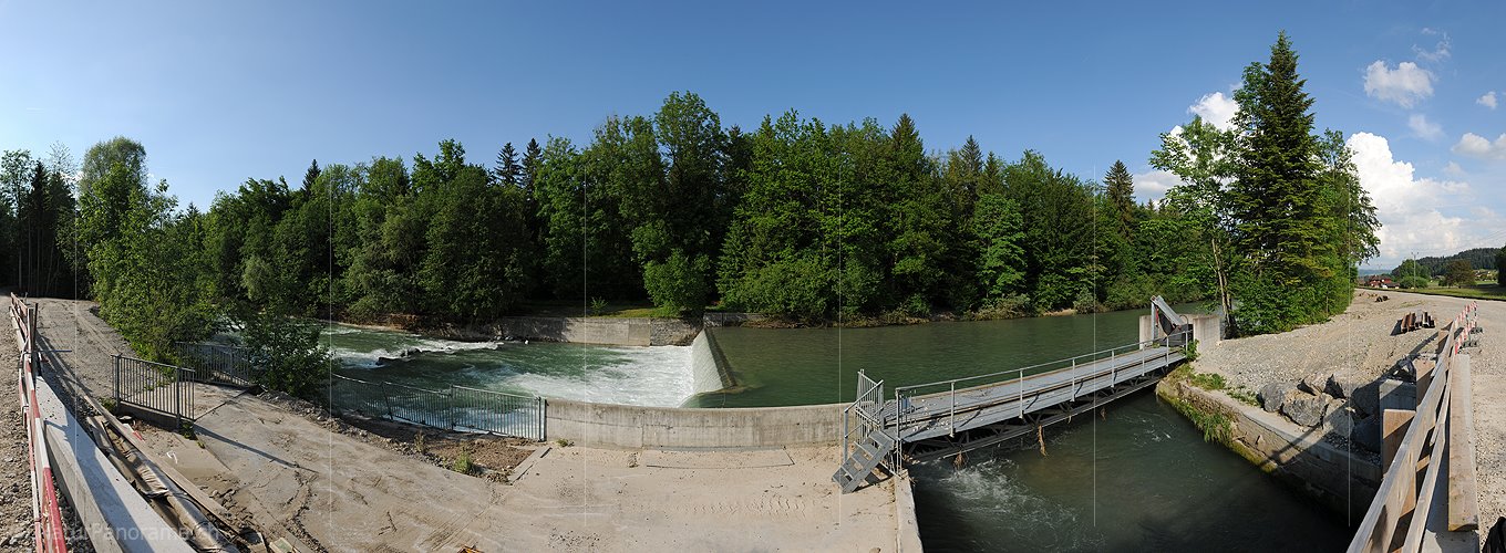P012734: Panoramafoto Fluss Emme 4 Tage nach dem Hochwasser vom 1.6.2013