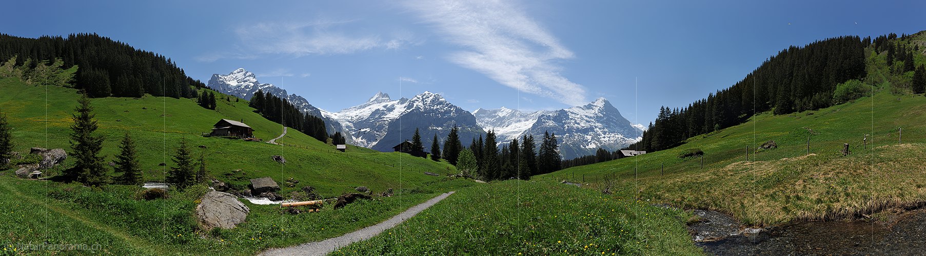 P012933: Panoramic photo Bernese Alps (Wetterhorn, Eiger and others) from Grindelwald