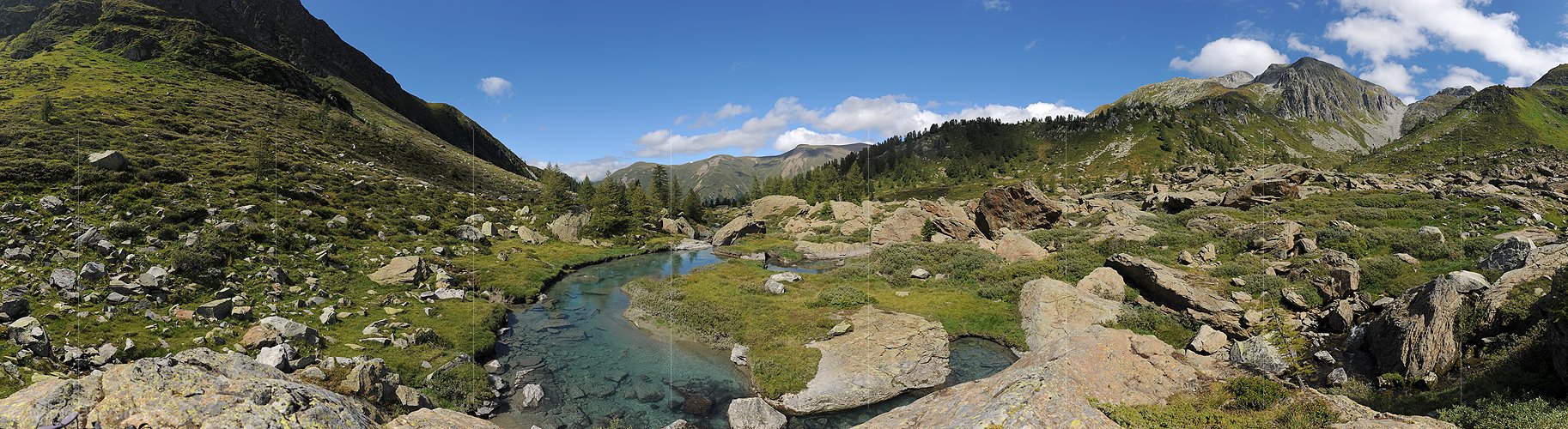 P013589: Panoramafoto Wasserlauf in urtümlicher Naturlandschaft