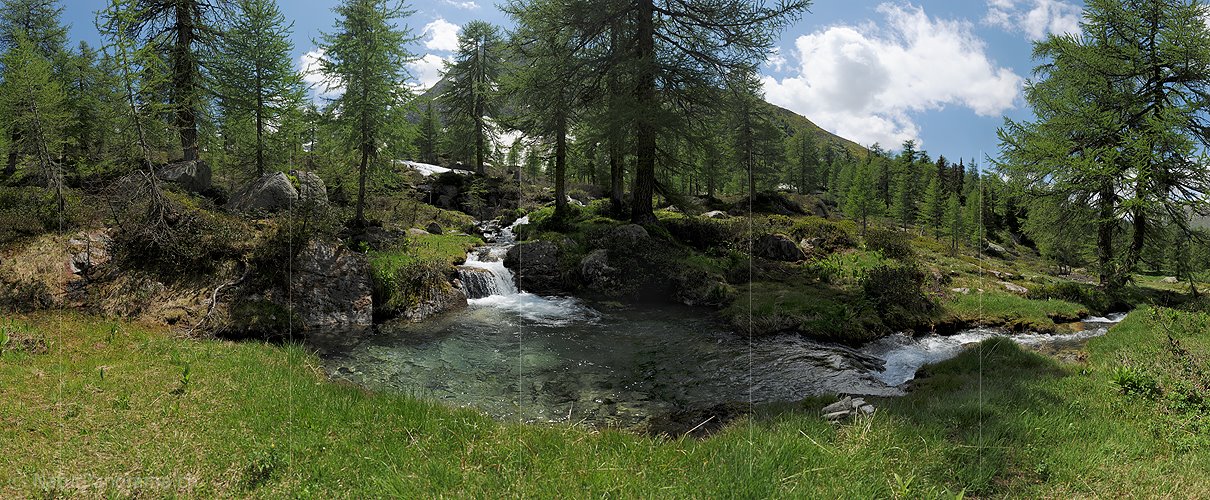 P014692: Panoramafoto Bergbach mit Wasserbecken in Naturlandschaft