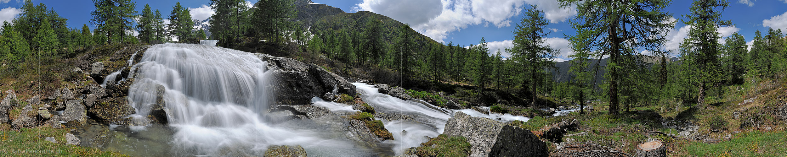 P014695b: 360° Panoramic image Waterfall in natural landscape (Long exposure)