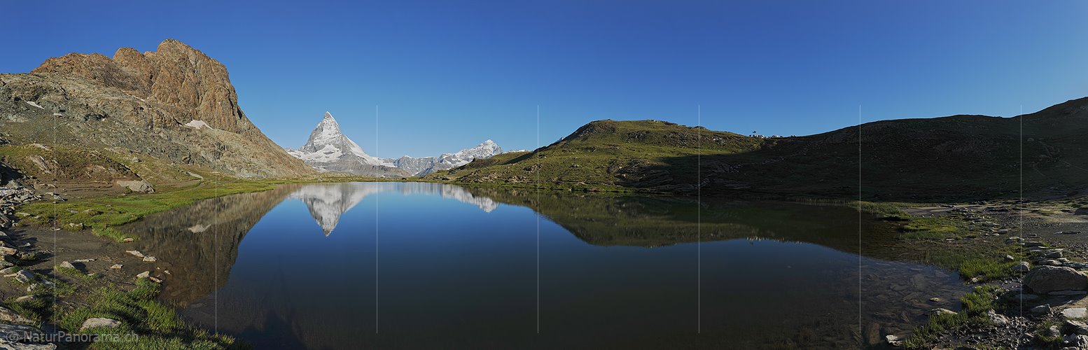 P014801: Panoramafoto Morgen am Riffelsee mit Matterhorn-Spiegelung