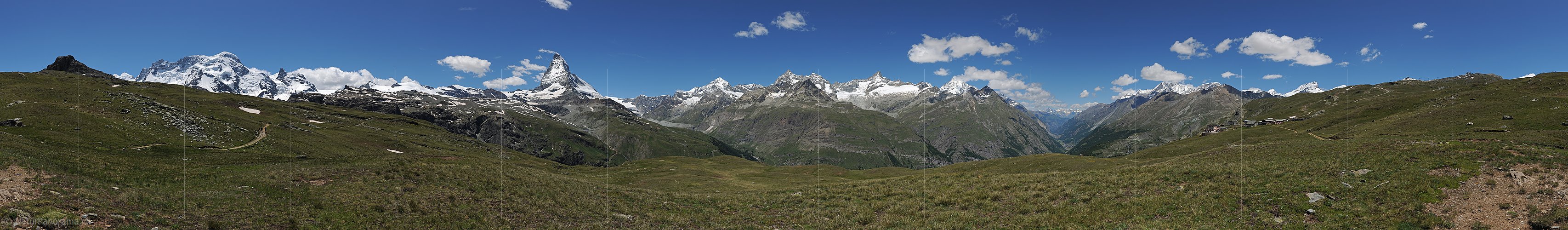 P014816: 360° Panoramafoto Alpweiden oberhalb Zermatt mit Blick zum Matterhorn