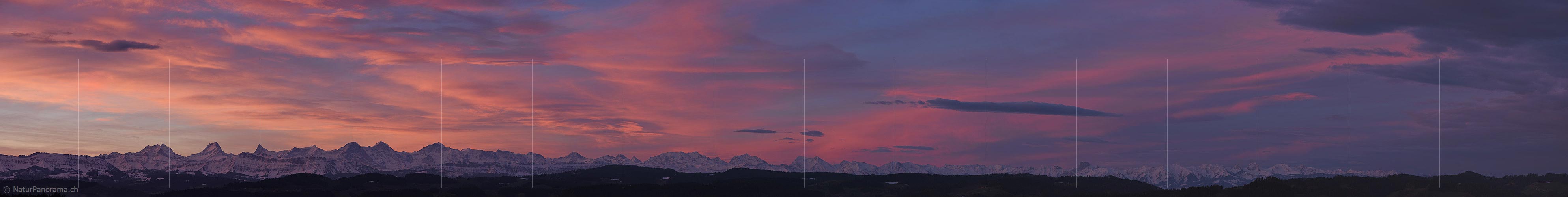P017545: Panoramic photo Colored clouds over the Bernese Alps