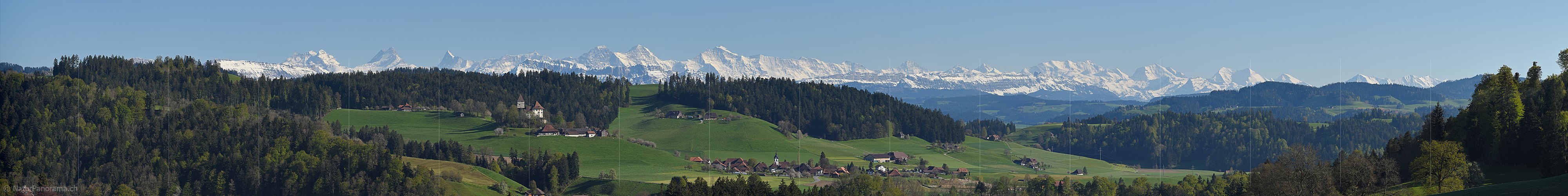 P017661b: Panorama with the Alps and a castle from Emmental