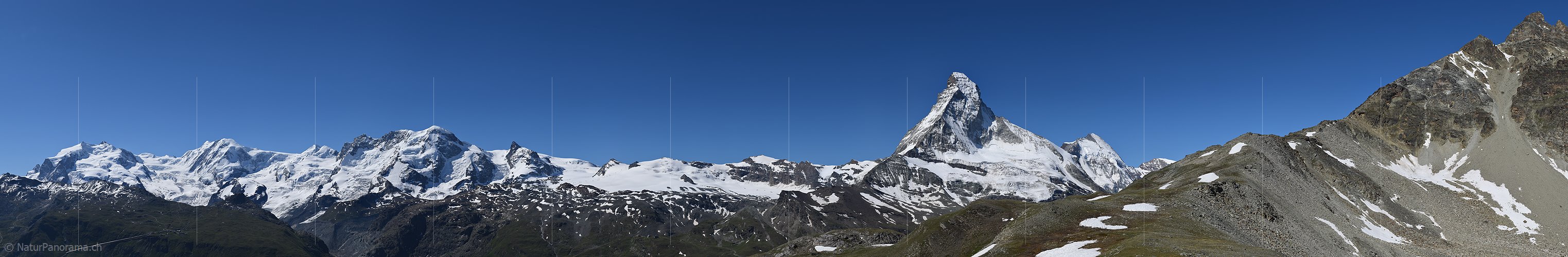 P018193f: Panoramafoto Monte Rosa bis Unter Gabelhorn mit Matterhorn